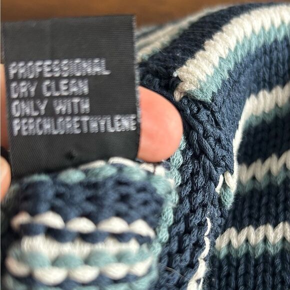 Etcetera 100% Cotton V-Neck Blue White Striped Sweater Size Small - Picture 5 of 10